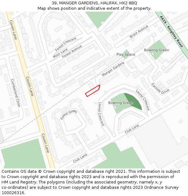 39, MANGER GARDENS, HALIFAX, HX2 8BQ: Location map and indicative extent of plot