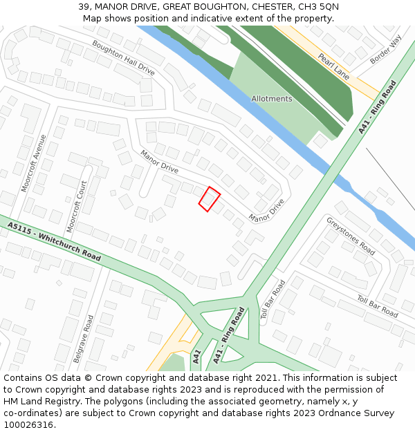 39, MANOR DRIVE, GREAT BOUGHTON, CHESTER, CH3 5QN: Location map and indicative extent of plot