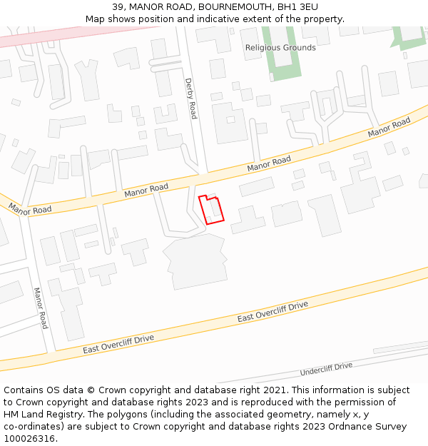 39, MANOR ROAD, BOURNEMOUTH, BH1 3EU: Location map and indicative extent of plot