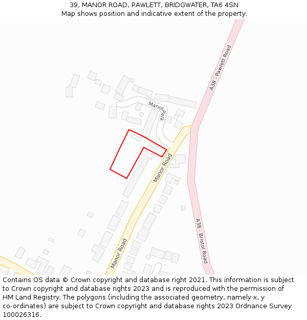 39, MANOR ROAD, PAWLETT, BRIDGWATER, TA6 4SN: Location map and indicative extent of plot