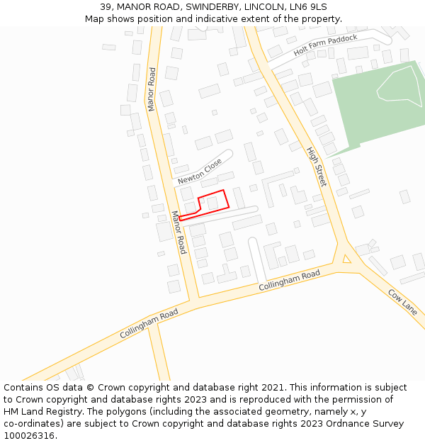 39, MANOR ROAD, SWINDERBY, LINCOLN, LN6 9LS: Location map and indicative extent of plot