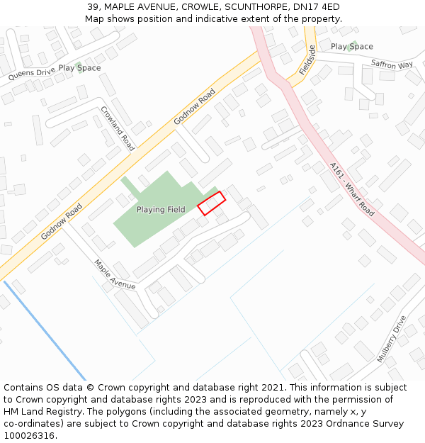 39, MAPLE AVENUE, CROWLE, SCUNTHORPE, DN17 4ED: Location map and indicative extent of plot