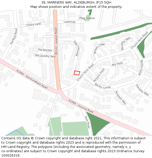 39, MARINERS WAY, ALDEBURGH, IP15 5QH: Location map and indicative extent of plot