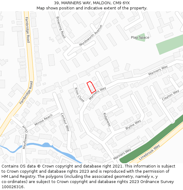 39, MARINERS WAY, MALDON, CM9 6YX: Location map and indicative extent of plot