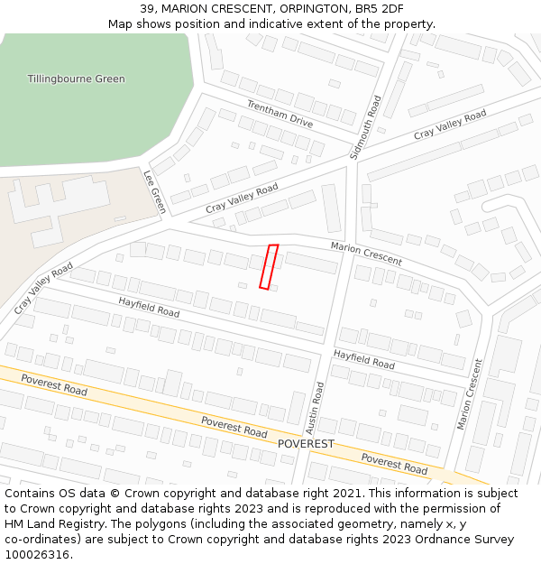 39, MARION CRESCENT, ORPINGTON, BR5 2DF: Location map and indicative extent of plot