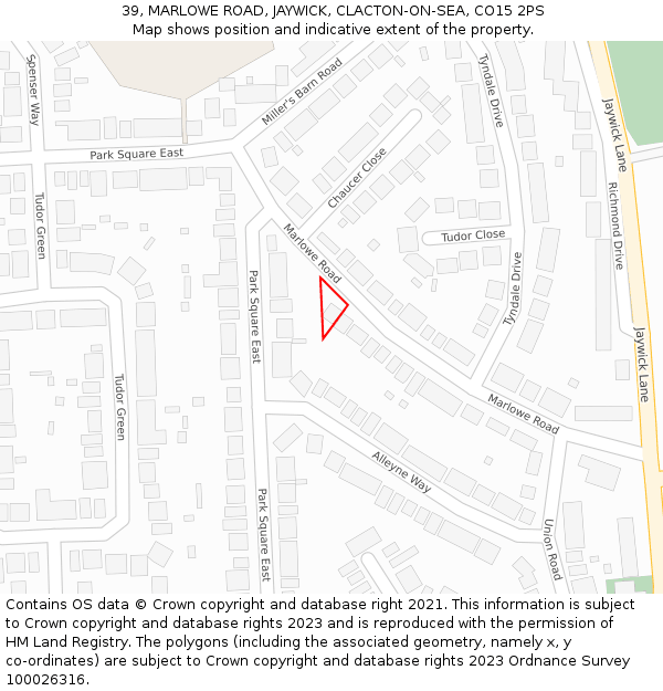39, MARLOWE ROAD, JAYWICK, CLACTON-ON-SEA, CO15 2PS: Location map and indicative extent of plot