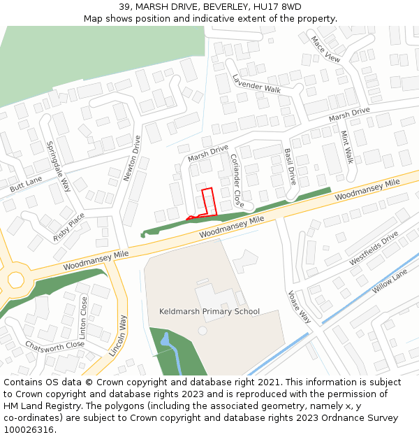 39, MARSH DRIVE, BEVERLEY, HU17 8WD: Location map and indicative extent of plot