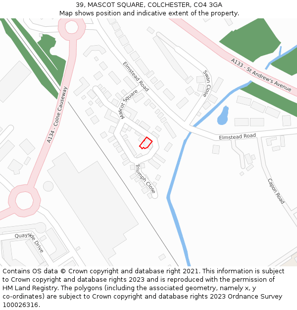 39, MASCOT SQUARE, COLCHESTER, CO4 3GA: Location map and indicative extent of plot