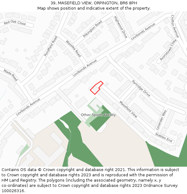 39, MASEFIELD VIEW, ORPINGTON, BR6 8PH: Location map and indicative extent of plot
