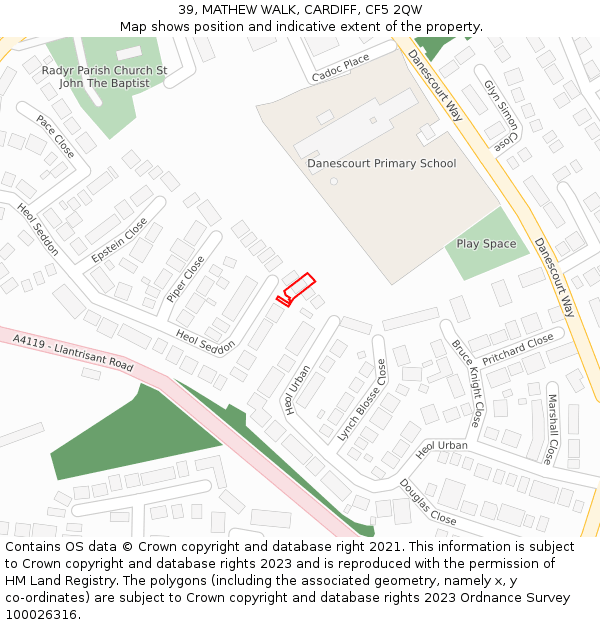 39, MATHEW WALK, CARDIFF, CF5 2QW: Location map and indicative extent of plot