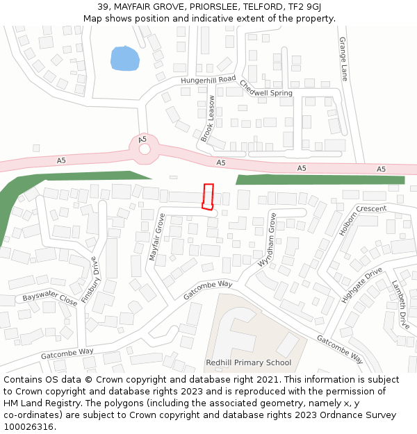 39, MAYFAIR GROVE, PRIORSLEE, TELFORD, TF2 9GJ: Location map and indicative extent of plot