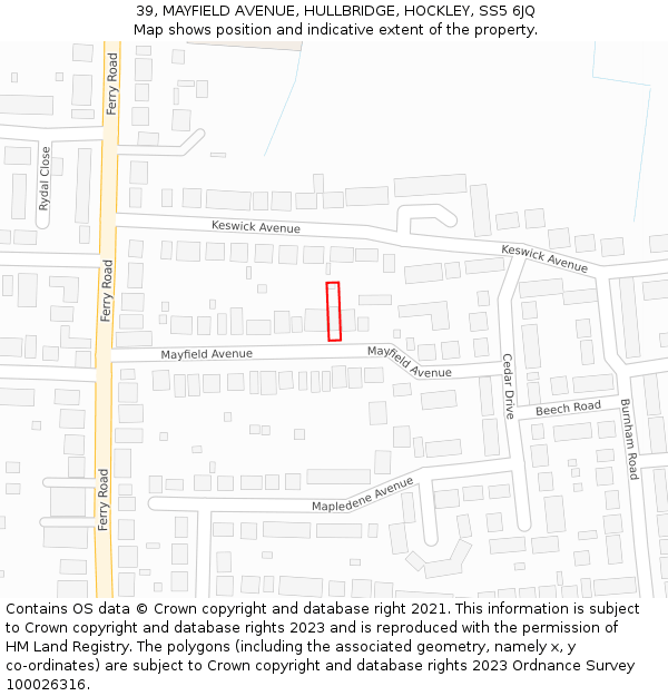 39, MAYFIELD AVENUE, HULLBRIDGE, HOCKLEY, SS5 6JQ: Location map and indicative extent of plot