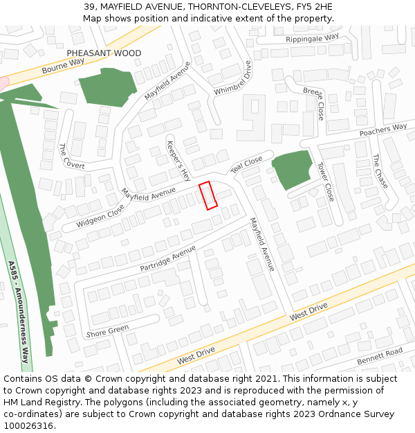 39, MAYFIELD AVENUE, THORNTON-CLEVELEYS, FY5 2HE: Location map and indicative extent of plot