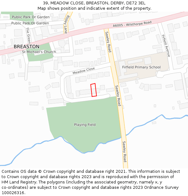 39, MEADOW CLOSE, BREASTON, DERBY, DE72 3EL: Location map and indicative extent of plot