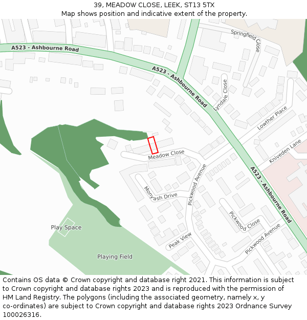 39, MEADOW CLOSE, LEEK, ST13 5TX: Location map and indicative extent of plot