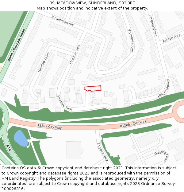 39, MEADOW VIEW, SUNDERLAND, SR3 3RE: Location map and indicative extent of plot