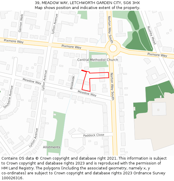 39, MEADOW WAY, LETCHWORTH GARDEN CITY, SG6 3HX: Location map and indicative extent of plot