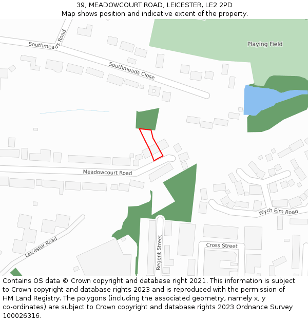 39, MEADOWCOURT ROAD, LEICESTER, LE2 2PD: Location map and indicative extent of plot