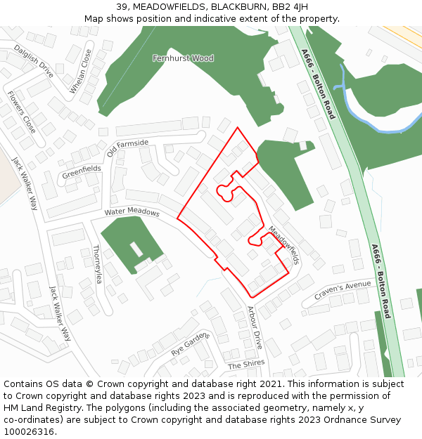 39, MEADOWFIELDS, BLACKBURN, BB2 4JH: Location map and indicative extent of plot