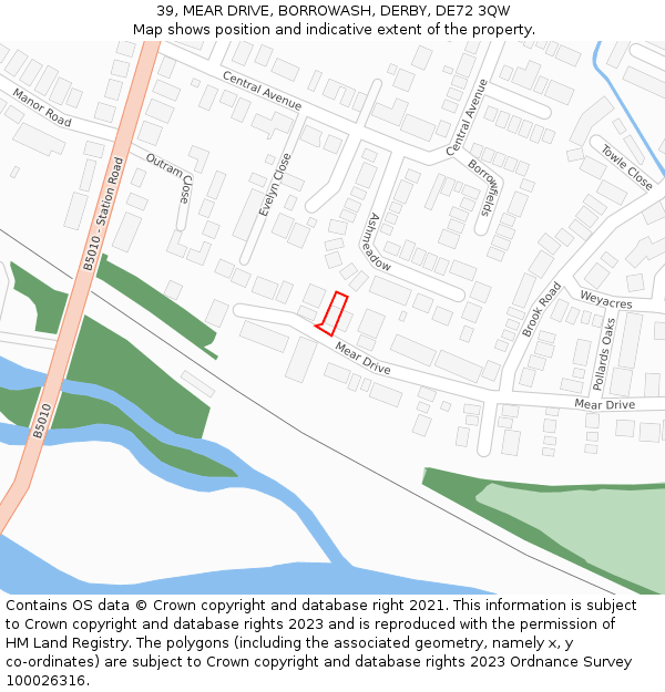 39, MEAR DRIVE, BORROWASH, DERBY, DE72 3QW: Location map and indicative extent of plot