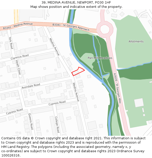 39, MEDINA AVENUE, NEWPORT, PO30 1HF: Location map and indicative extent of plot