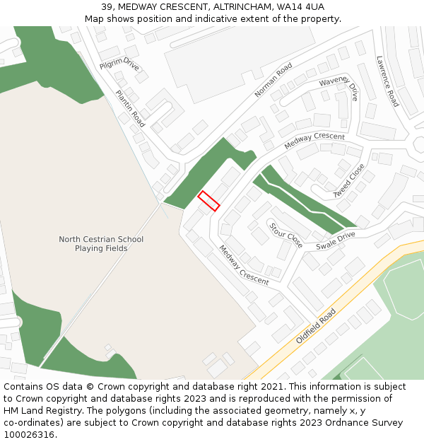 39, MEDWAY CRESCENT, ALTRINCHAM, WA14 4UA: Location map and indicative extent of plot