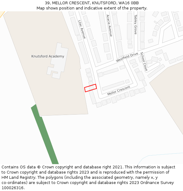 39, MELLOR CRESCENT, KNUTSFORD, WA16 0BB: Location map and indicative extent of plot