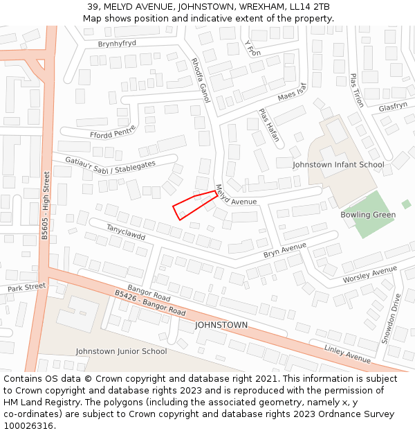 39, MELYD AVENUE, JOHNSTOWN, WREXHAM, LL14 2TB: Location map and indicative extent of plot