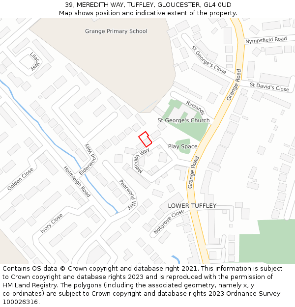 39, MEREDITH WAY, TUFFLEY, GLOUCESTER, GL4 0UD: Location map and indicative extent of plot