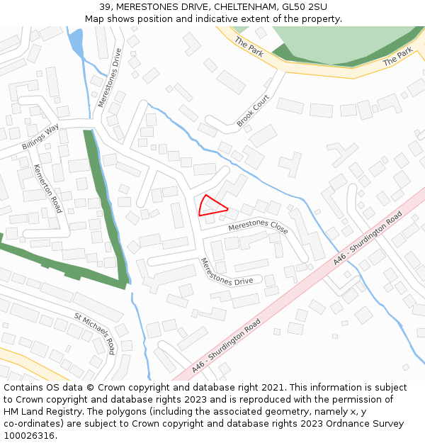 39, MERESTONES DRIVE, CHELTENHAM, GL50 2SU: Location map and indicative extent of plot