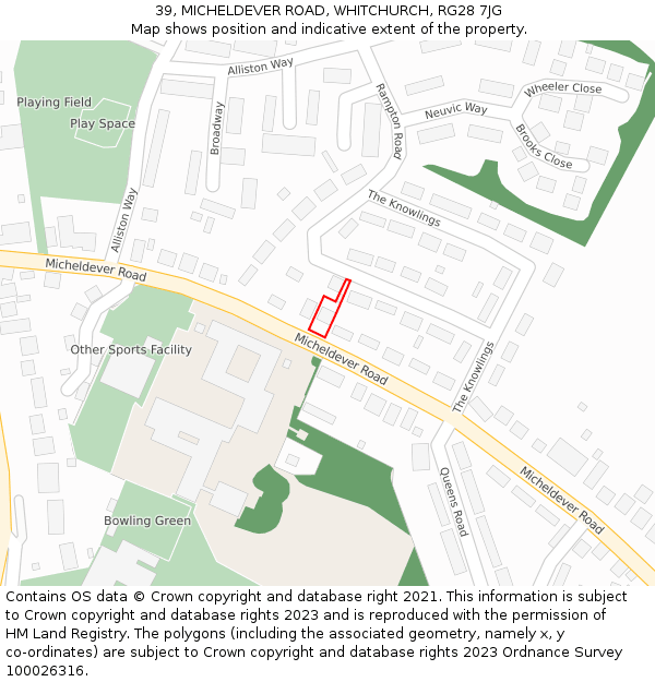 39, MICHELDEVER ROAD, WHITCHURCH, RG28 7JG: Location map and indicative extent of plot