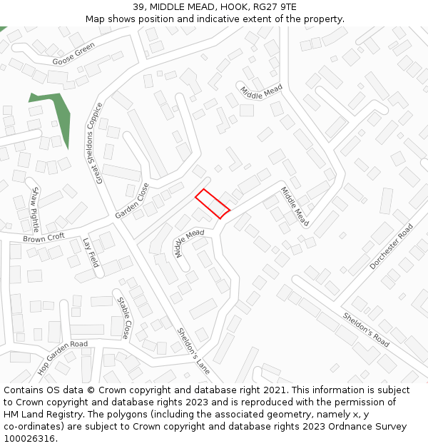 39, MIDDLE MEAD, HOOK, RG27 9TE: Location map and indicative extent of plot