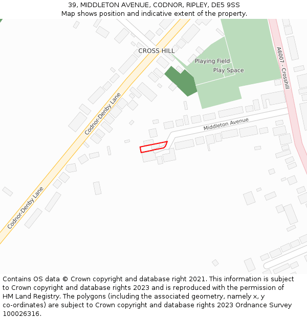 39, MIDDLETON AVENUE, CODNOR, RIPLEY, DE5 9SS: Location map and indicative extent of plot