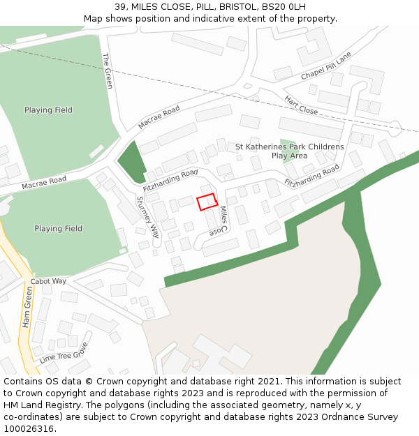 39, MILES CLOSE, PILL, BRISTOL, BS20 0LH: Location map and indicative extent of plot