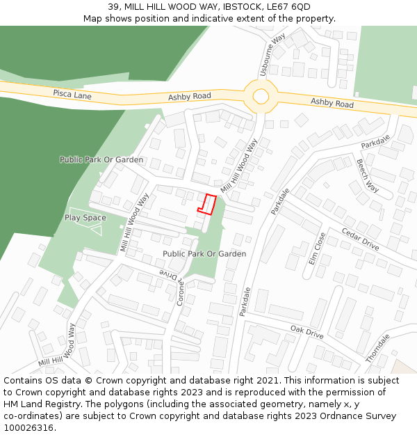 39, MILL HILL WOOD WAY, IBSTOCK, LE67 6QD: Location map and indicative extent of plot