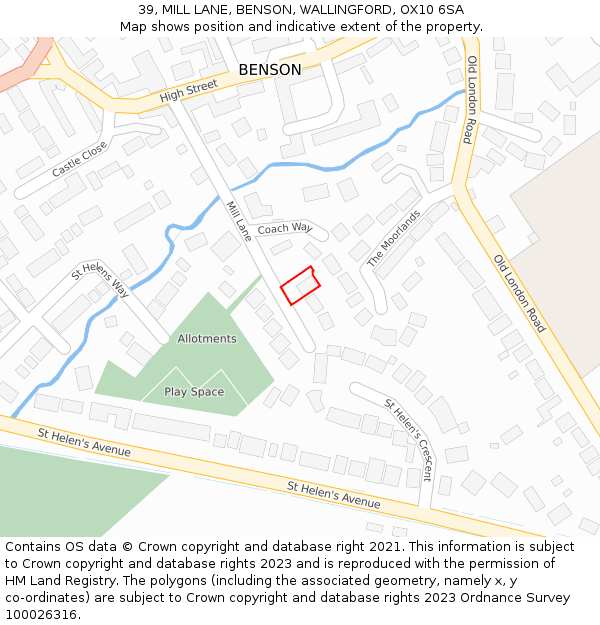 39, MILL LANE, BENSON, WALLINGFORD, OX10 6SA: Location map and indicative extent of plot