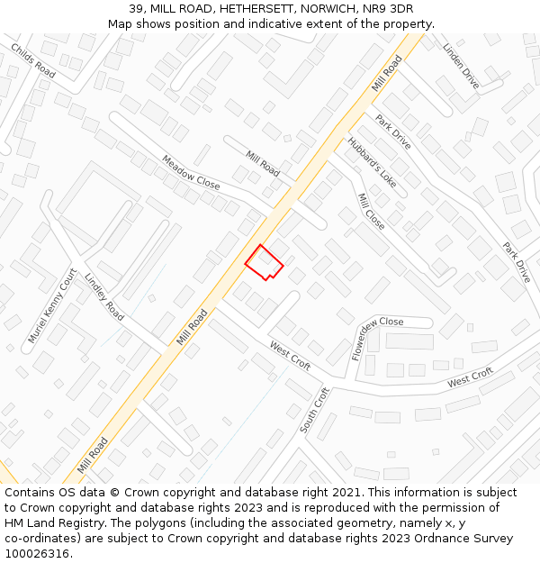 39, MILL ROAD, HETHERSETT, NORWICH, NR9 3DR: Location map and indicative extent of plot