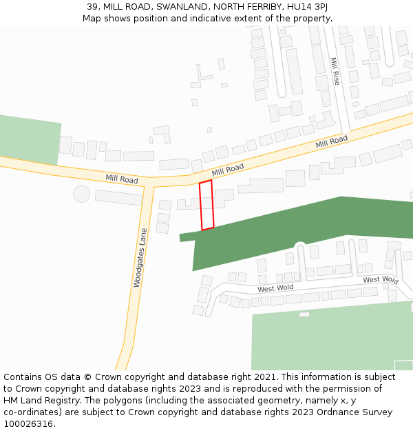 39, MILL ROAD, SWANLAND, NORTH FERRIBY, HU14 3PJ: Location map and indicative extent of plot