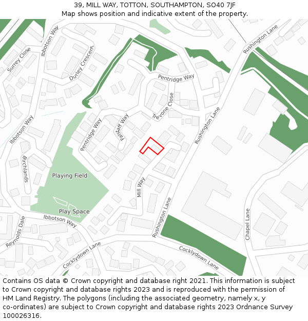 39, MILL WAY, TOTTON, SOUTHAMPTON, SO40 7JF: Location map and indicative extent of plot