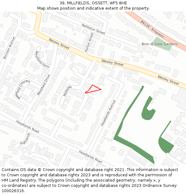 39, MILLFIELDS, OSSETT, WF5 8HE: Location map and indicative extent of plot