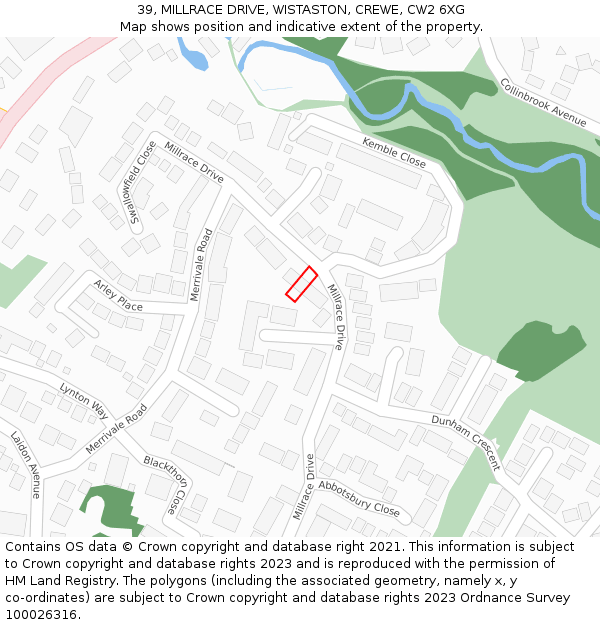 39, MILLRACE DRIVE, WISTASTON, CREWE, CW2 6XG: Location map and indicative extent of plot