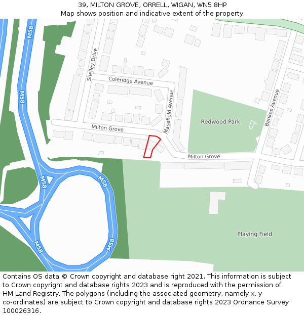 39, MILTON GROVE, ORRELL, WIGAN, WN5 8HP: Location map and indicative extent of plot