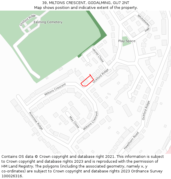 39, MILTONS CRESCENT, GODALMING, GU7 2NT: Location map and indicative extent of plot