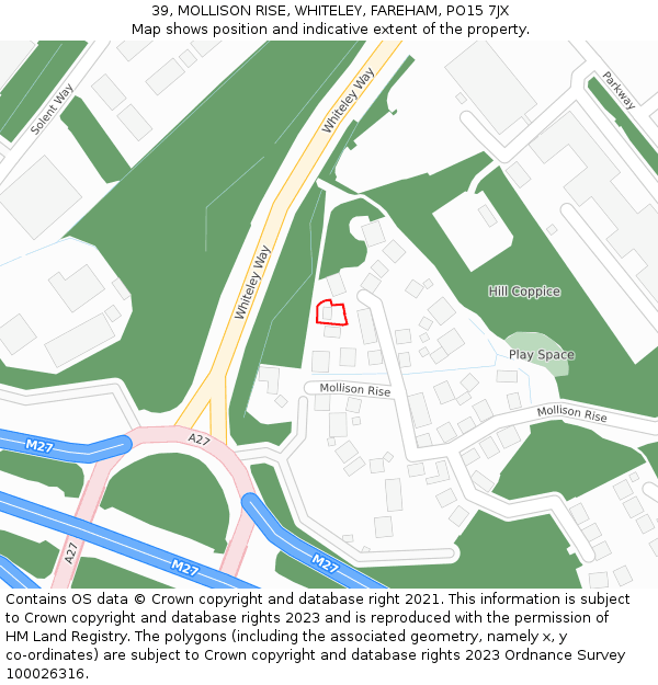 39, MOLLISON RISE, WHITELEY, FAREHAM, PO15 7JX: Location map and indicative extent of plot
