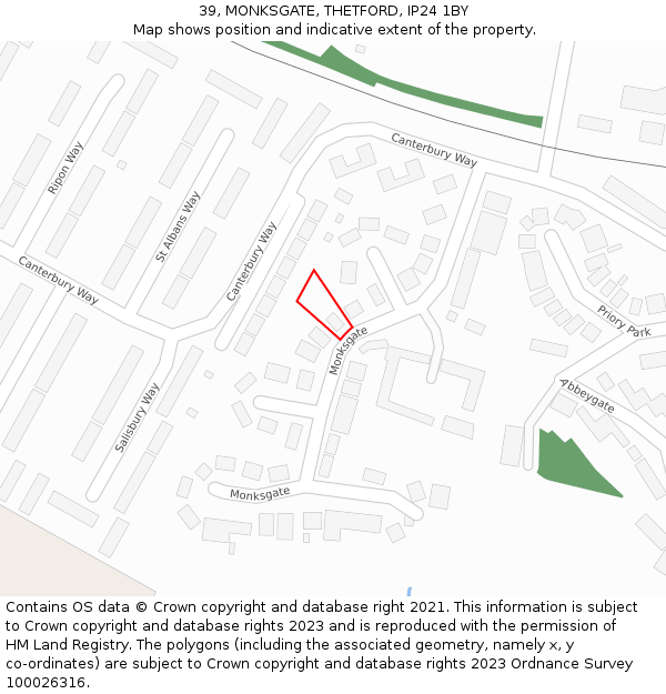 39, MONKSGATE, THETFORD, IP24 1BY: Location map and indicative extent of plot