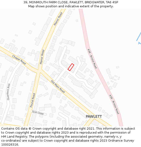 39, MONMOUTH FARM CLOSE, PAWLETT, BRIDGWATER, TA6 4SP: Location map and indicative extent of plot