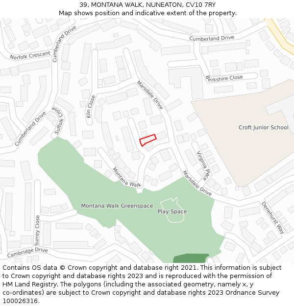 39, MONTANA WALK, NUNEATON, CV10 7RY: Location map and indicative extent of plot