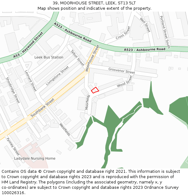 39, MOORHOUSE STREET, LEEK, ST13 5LT: Location map and indicative extent of plot