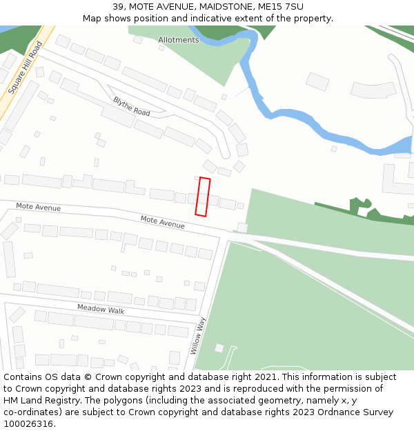 39, MOTE AVENUE, MAIDSTONE, ME15 7SU: Location map and indicative extent of plot