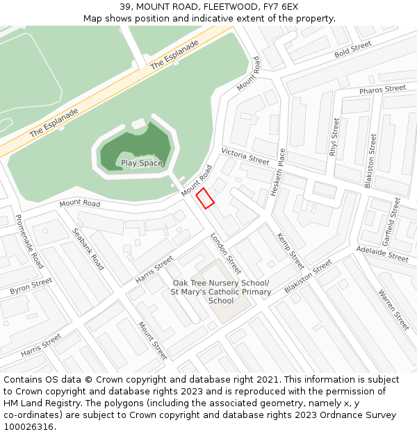 39, MOUNT ROAD, FLEETWOOD, FY7 6EX: Location map and indicative extent of plot